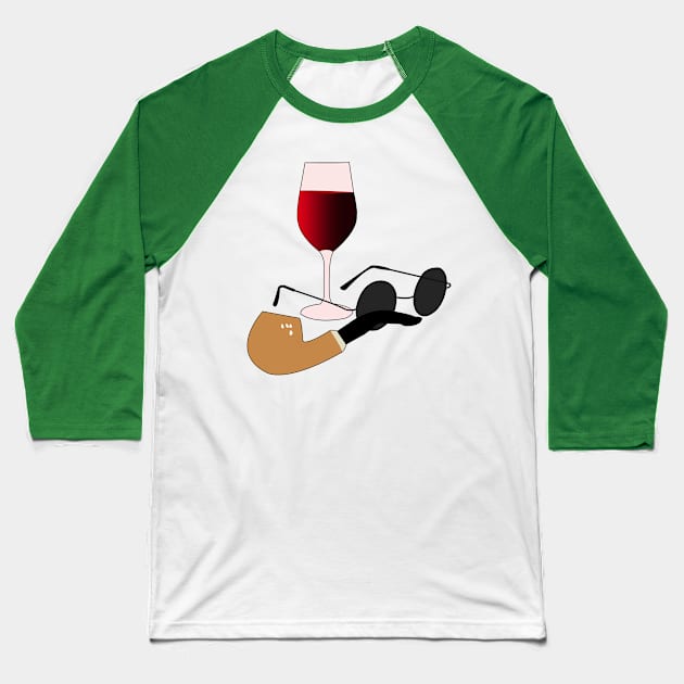 Wine, Pipe and Glasses Baseball T-Shirt by momomoma